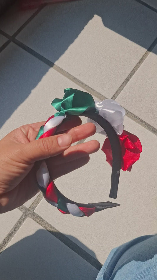 Diadema patria  Artesanal rosas y trenzada chica